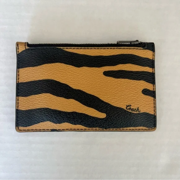 Coach card holder wallet Honey/Black/Red Printed Coated Canvas / Refined Pebble - Picture 1 of 5